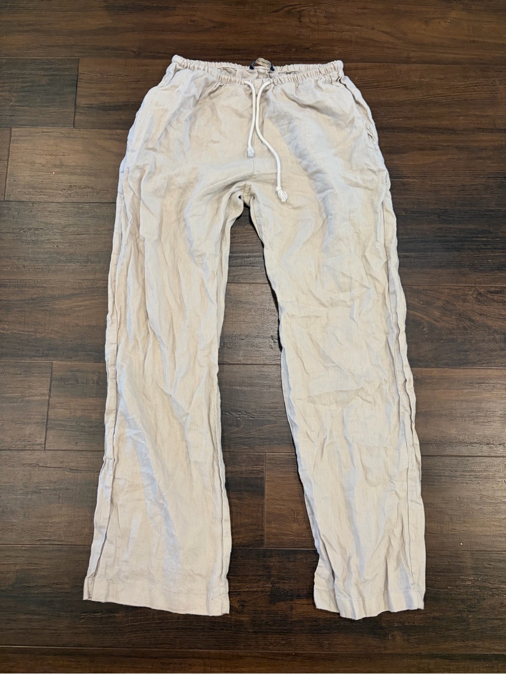 Brandy Melville Anastasia Linen Pants Beige Cream Wide Leg Drawstring OS